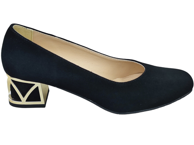 Bequeme Damenschuhe Schwarze Pumps mit dekorativem Absatz Natürliches Wildleder 219 von ElitaBut