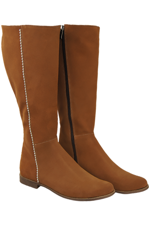 Schuhe Damenstiefel, Naturleder, Velour 153 Caramel ElitaBut
