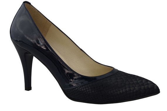 Damenschuhe Pumps mit Schuppenmotiv, Naturleder, Marineblau 951 ElitaBut