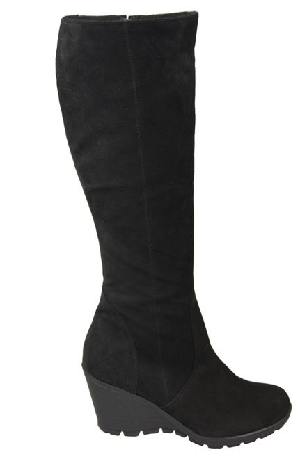 Schuhe Damenstiefel mit Keilabsatz, natürliches Veloursleder, 745 Schwarz ElitaBut