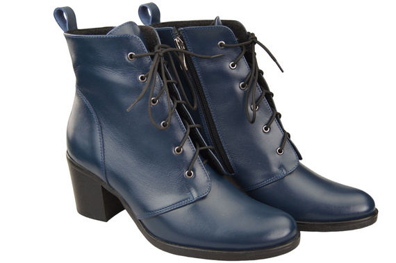 Damen Winter-Schnürstiefeletten, Naturleder, Marineblau 188 von ElitaBut