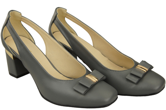 Schuhe Damen Grau Pumps aus Naturleder mit dekorativem Absatz 199 ElitaBut