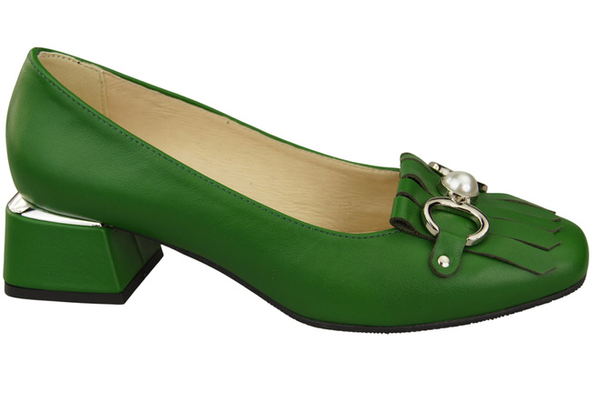 Damenschuhe Pumps mit Fransen verziert Grünes Naturleder 195 ElitaBut