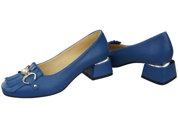 Damenschuhe Pumps mit Fransen verziert Blaues Naturleder 195 ElitaBut