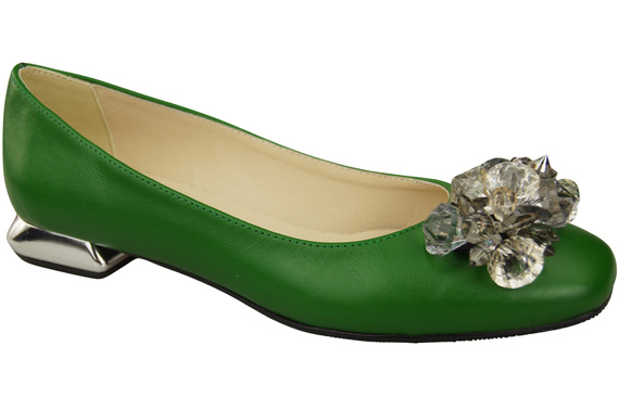 Damen Grün Pumps mit Kristallen flach Naturleder 216 ElitaBut