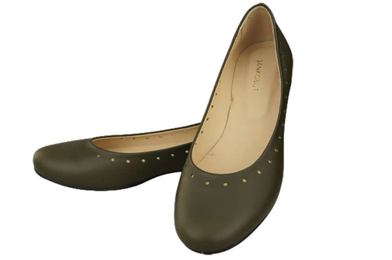 Damenschuhe Bequeme Ballerinas, Naturleder, Oliv 162 ElitaBut