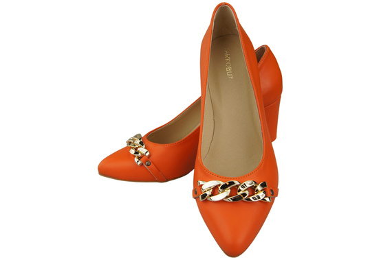 Klassische Frauen Orange Naturleder Schuhe mit Gold Ornament Kette 200 ElitaBut