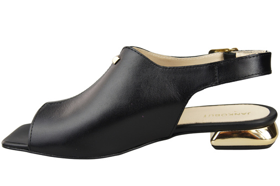 Bequeme Frauenschuhe Sandalen Schwarz Flacher Goldabsatz Naturleder 207 ElitaBut