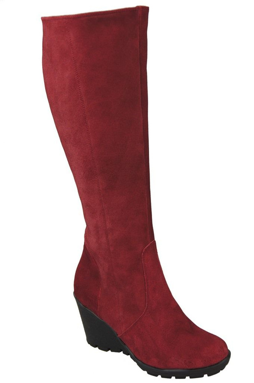 Schuhe Damenstiefel mit Keilabsatz, natürliches Veloursleder 745, Burgund ElitaBut