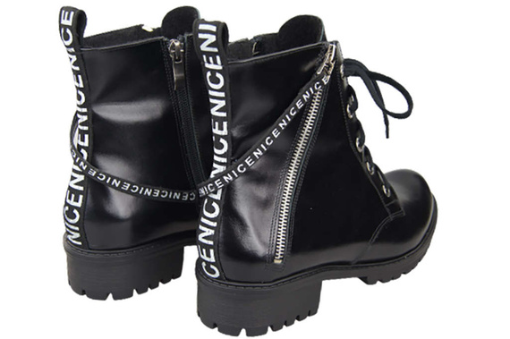 Schuhe Damen-Stiefeletten mit der Aufschrift NICE, Naturleder, Schwarz, Glänzend 173 von ElitaBut