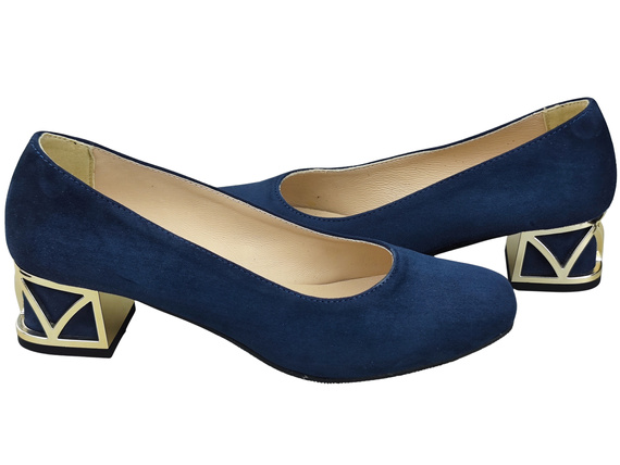 Bequeme Damenschuhe Marineblau Pumps mit dekorativem Absatz Natürliches Wildleder 219 von ElitaBut