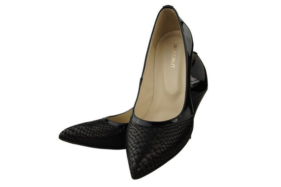 Damenschuhe Pumps mit Schuppenmotiv, Naturleder, Schwarz 951 ElitaBut