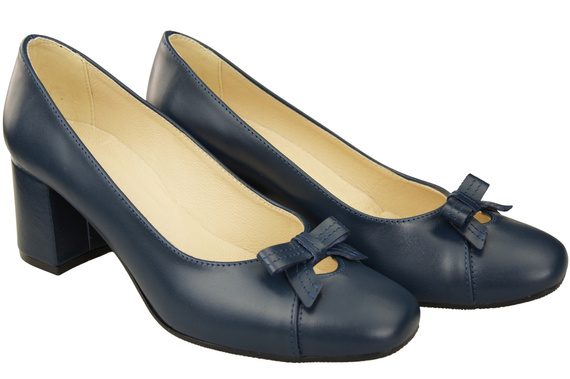Damen Pumps mit Schleife Marineblau Naturleder und niedrigem Absatz 203 ElitaBut