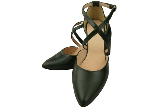 Elegante Smaragdgrün Ledersandalen mit offener Seite und stabilem Absatz 218 ElitaBut