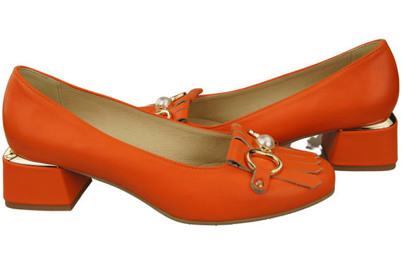 Damenschuhe Pumps verziert mit Fransen Orange Naturleder 195 ElitaBut