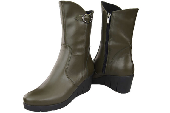 Damen-Keilstiefel, Naturleder, Olive 178 ElitaBut