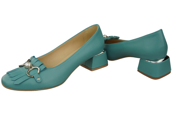 Damenschuhe Pumps verziert mit Fransen Naturleder 195 Türkis ElitaBut