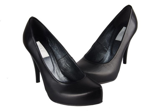 Damenschuhe Pumps High Heels, naturnarbiges Leder, Schwarz 644 ElitaBut