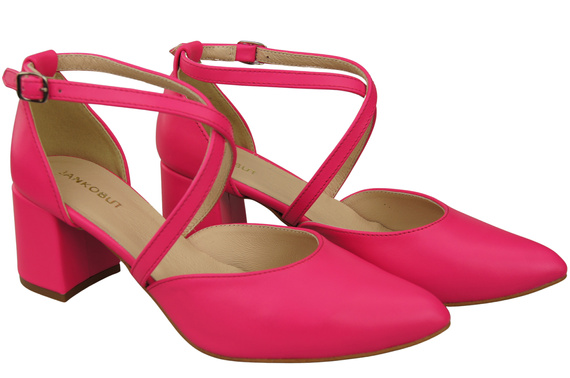 Elegante Neon Rosa Ledersandalen mit offener Seite und stabilem Absatz 218 ElitaBut