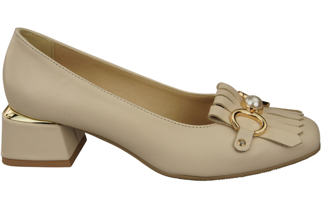 Damenschuhe Pumps mit Fransen verziert Beige Naturleder 195 ElitaBut