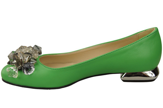 Damen Limette Pumps mit Kristallen flach Naturleder 216 ElitaBut