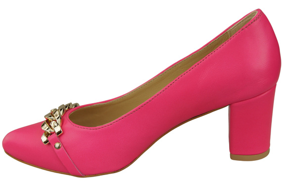 Klassische Frauen Neonrosa Naturleder Schuhe mit Gold Ornament Kette 200 ElitaBut