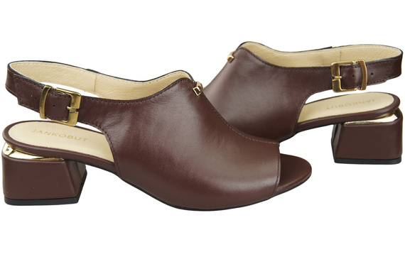 Damenschuhe Schokoladensandalen, goldene Schnalle, Naturleder 198 ElitaBut