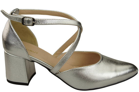 Elegante Silber Ledersandalen mit offener Seite und stabilem Absatz 218 ElitaBut