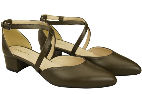 Damen Sandalen Echtleder Olive mit Riemen Niedriger Absatz 223 ElitaBut