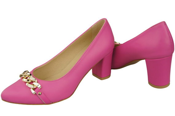 Klassische Frauen Fuchsia Naturleder Schuhe mit Gold Ornament Kette 200 ElitaBut