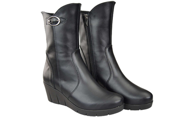 Damen-Keilstiefel, Naturleder, Schwarz 178 ElitaBut
