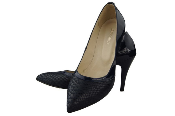 Damenschuhe Pumps mit Schuppenmotiv, Naturleder, Marineblau 951 ElitaBut