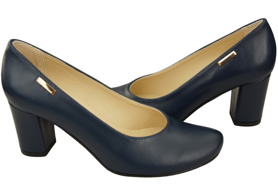 Klassische Damen Marineblaues Leder Mandel Nase Pumps 201 ElitaBut