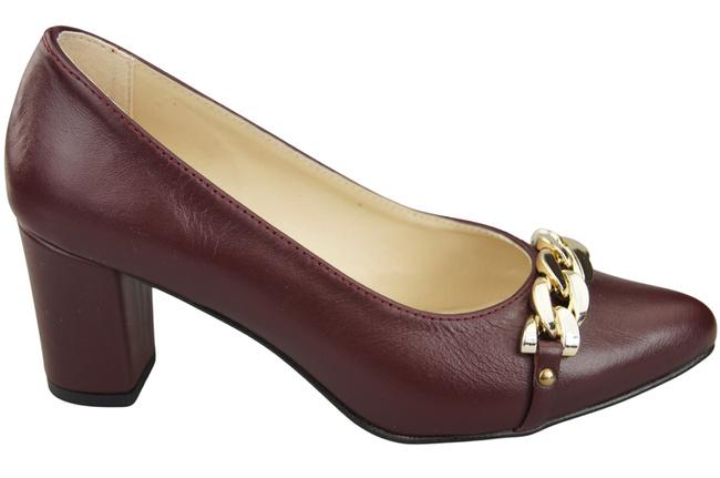 Klassische Frauen Burgunderrot Naturleder Schuhe mit Gold Ornament Kette 200 ElitaBut
