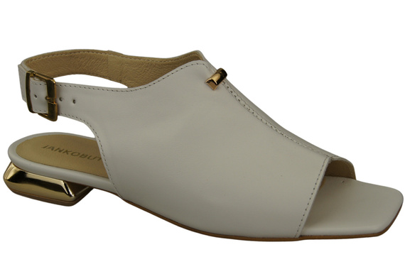 Bequeme Frauenschuhe Sandalen Weiß Flacher Goldabsatz Naturleder 207 ElitaBut