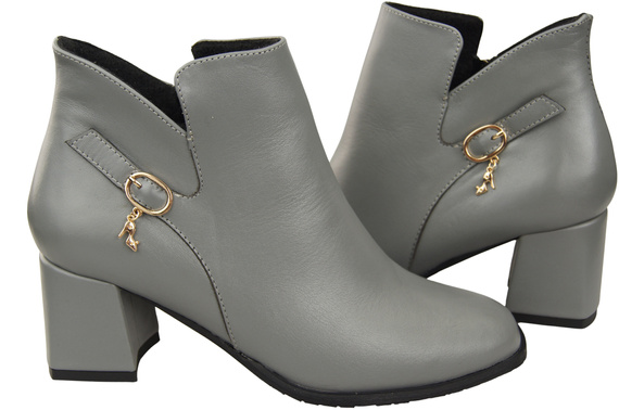 Damen-Stiefeletten ElitaBut 226 Aschgrau aus Naturleder, gefüttert, eckige Zehenkappe, Blockabsatz