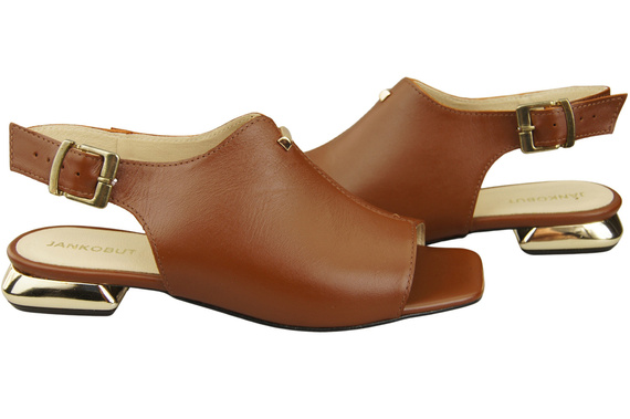 Bequeme Frauenschuhe Sandalen Braun Flacher Goldabsatz Naturleder 207 ElitaBut