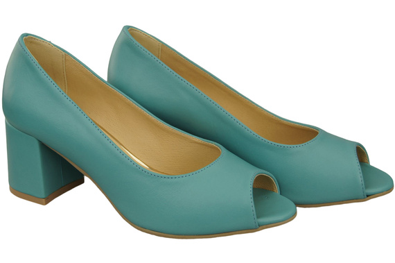Damenschuhe PEEP TOE Türkise Pumps aus Naturleder mit beschichtetem Absatz 192 ElitaBut