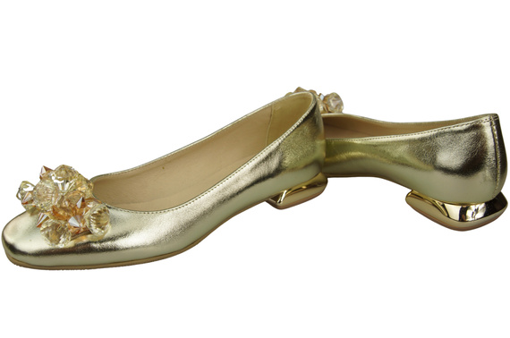 Damen Gold Pumps mit Kristallen flach Naturleder 216 ElitaBut