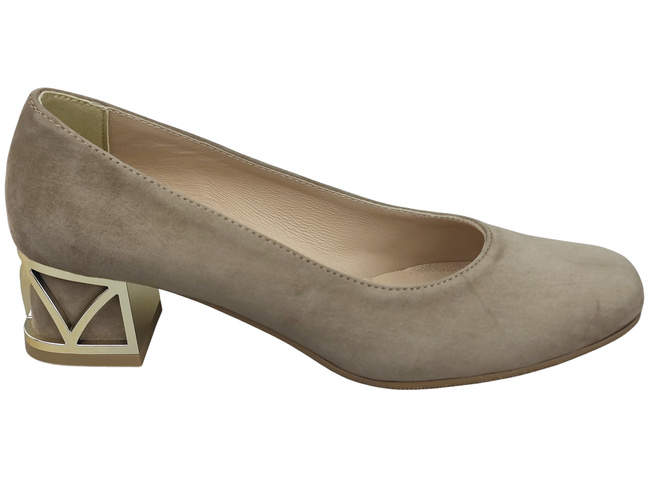 Bequeme Damenschuhe Cappuccino Dunkel Pumps mit dekorativem Absatz Natürliches Wildleder 219 von ElitaBut