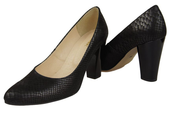 Damenschuhe Pumps, Naturleder, Schuppenmotiv, Schwarz 926 ElitaBut