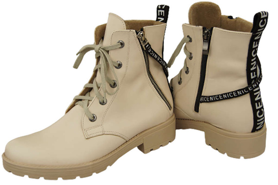 Schuhe Damen-Stiefeletten mit der Aufschrift NICE, Naturleder, Beige 173 von ElitaBut