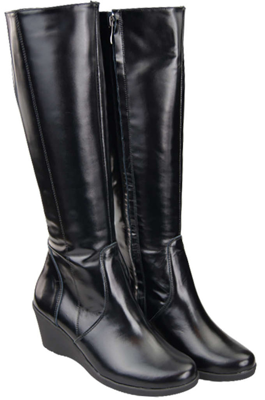 Schuhe Damen-Keilstiefel, Naturleder, Schwarz, Glänzend 177 ElitaBut