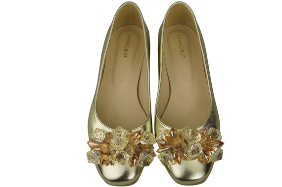 Damen Gold Pumps mit Kristallen flach Naturleder 216 ElitaBut