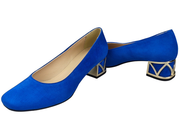 Bequeme Damenschuhe Azurblau Pumps mit dekorativem Absatz Natürliches Wildleder 219 von ElitaBut