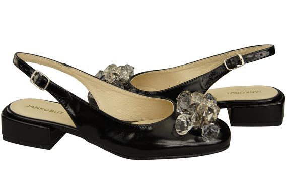 Damen Schuhe Schwarz glänzend Sandalen mit Kristallen Naturleder 215 ElitaBut