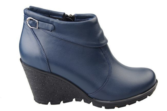 Damenschuhe Keilstiefel, Naturleder, Marineblau 739 ElitaBut