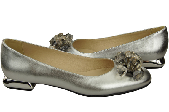 Damen Silber Pumps mit Kristallen flach Naturleder 216 ElitaBut