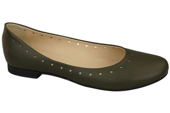 Damenschuhe Bequeme Ballerinas, Naturleder, Oliv 162 ElitaBut