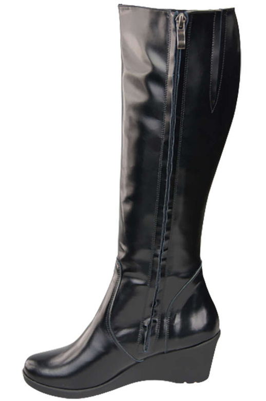 Schuhe Damen-Keilstiefel, Naturleder, Schwarz, Glänzend 177 ElitaBut